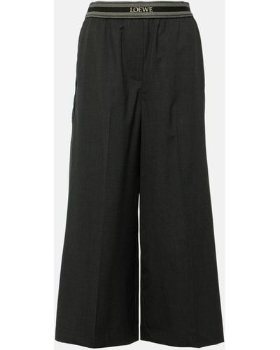 Loewe Wool Cropped Wide-leg Pants - Black