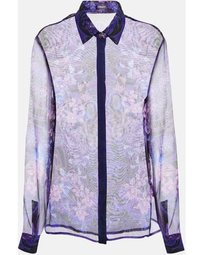 Versace Floral Silk Chiffon Shirt - Purple