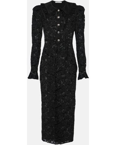 Alessandra Rich Puff-sleeve Cotton Blend Lace Midi Dress - Black