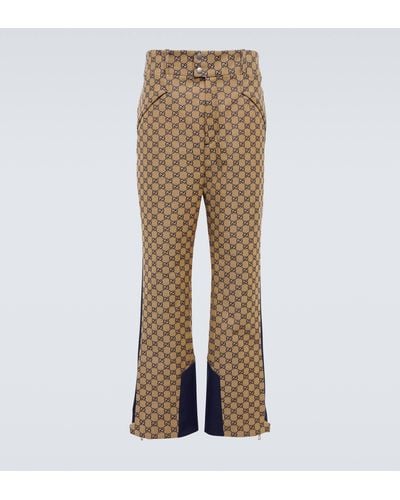 Gucci Straight-leg Panelled Monogrammed Cotton-blend Canvas Pants - Natural