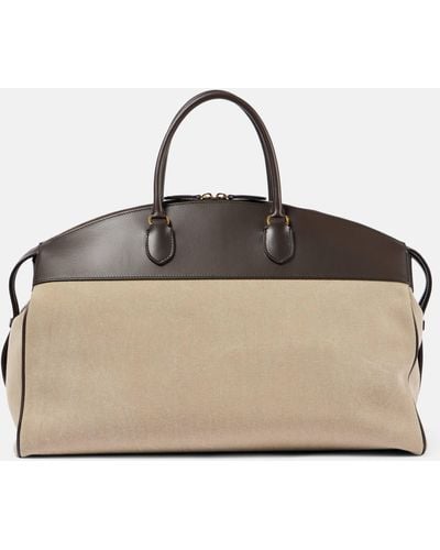 The Row George Xl Leather-trimmed Denim Duffel Bag - Natural