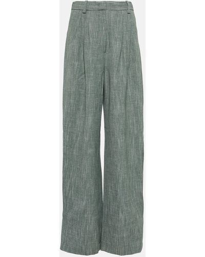 Co. High-rise Wool-blend Wide-leg Pants - Green