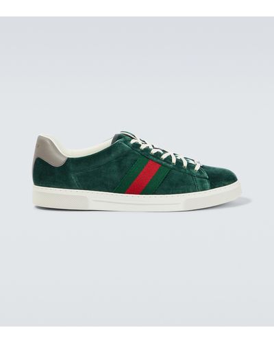 Gucci Ace Leather-trimmed Suede Sneakers - Green