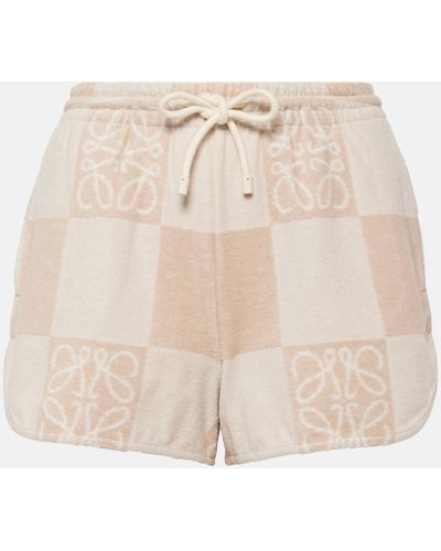 Loewe Anagram Checked Cotton-blend Shorts - Natural