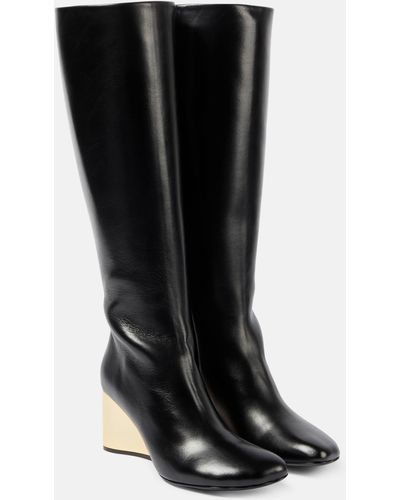 Rabanne Leather Wedge Boots - Black