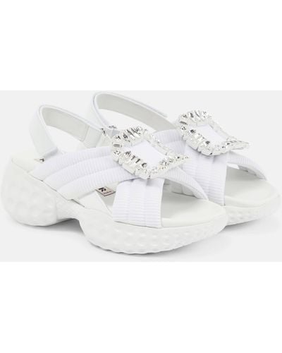 Roger Vivier Viv' Run Embellished Slingback Sandals - White