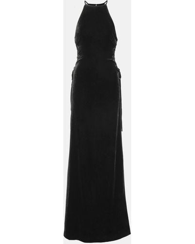 Alessandra Rich Lace-up Halterneck Velvet Gown - Black