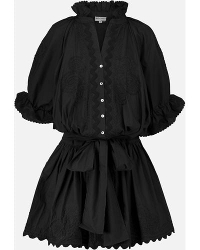Juliet Dunn Embroidered Cotton Mini Dress - Black