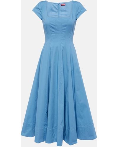 STAUD Wells Cotton Midi Dress - Blue
