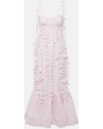 Zimmermann Floral-applique Linen And Silk Bustier Gown - Pink
