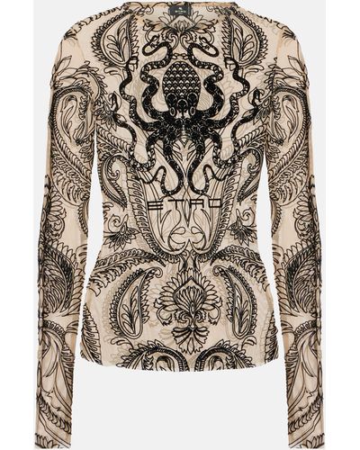 Etro Printed Tulle Top - Brown