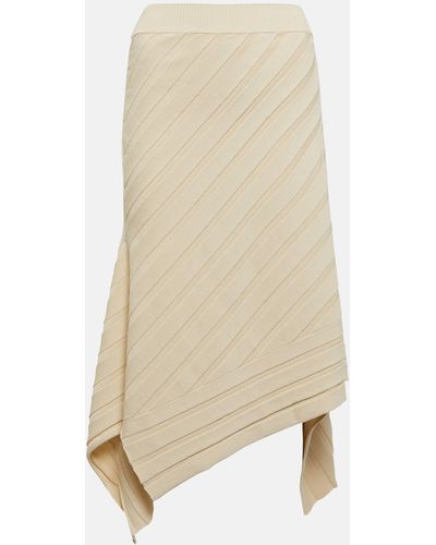 Stella McCartney Asymmetric Ribbed-knit Midi Skirt - Natural