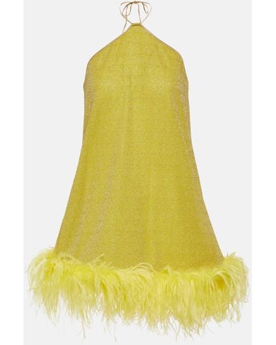 Oséree Lumiere Plumage Halterneck Mini Dress - Yellow