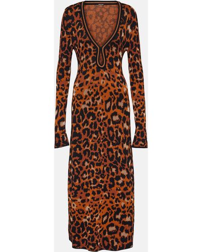 Johanna Ortiz Amur Knitted Leopard-print Midi Dress - Brown