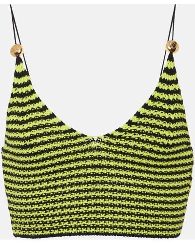 Loewe Striped Knitted Cotton-blend Crop Top - Green