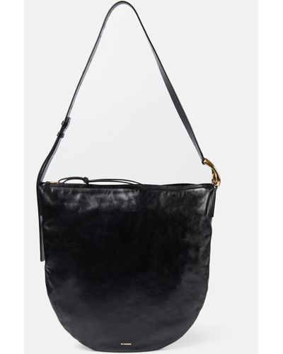 Jil Sander Moon Medium Leather Shoulder Bag - Black