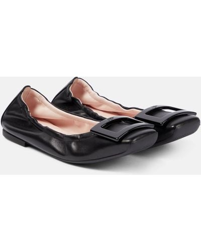 Roger Vivier Viv' Pockette Leather Ballet Flats - Black