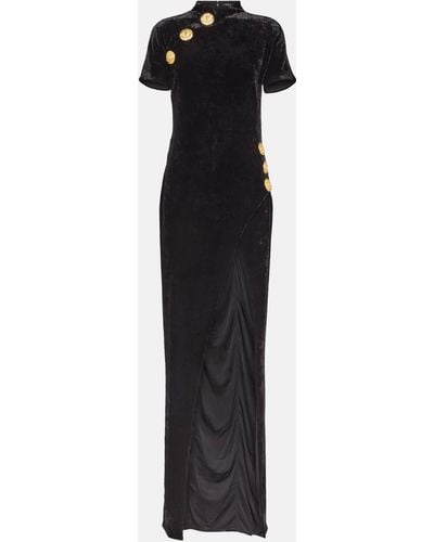 Balmain Embellished Velvet Gown - Black
