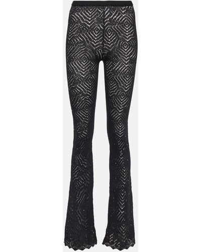 Alessandra Rich Embellished High-rise Flared Lace Pants - Black