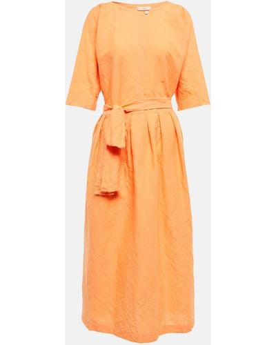 Vince Belted Linen And Cotton Dress - Orange