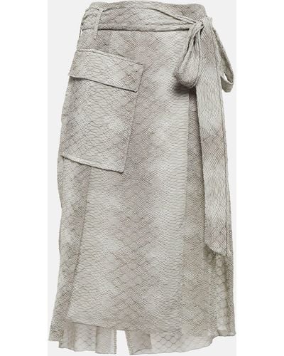 Victoria Beckham Snake-print Crepe De Chine Wrap Skirt - Grey