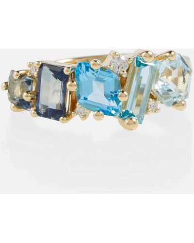 Suzanne Kalan 14kt Yellow Gold Ring With Diamonds And Topaz - Blue