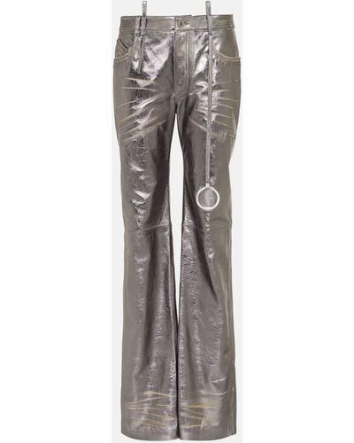 The Attico Metallic Leather Straight Pants - Grey