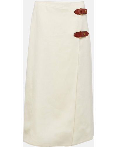 Loro Piana Leather-trimmed Linen-blend Midi Skirt - White