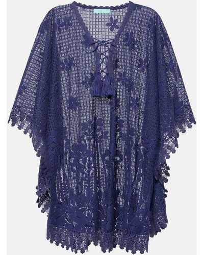 Melissa Odabash Cindy Embroidered Cotton-blend Kaftan - Blue