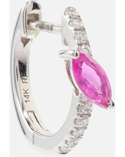 Roxanne First 14kt White Gold Single Hoop Earring With Diamonds And Pink Sapphire