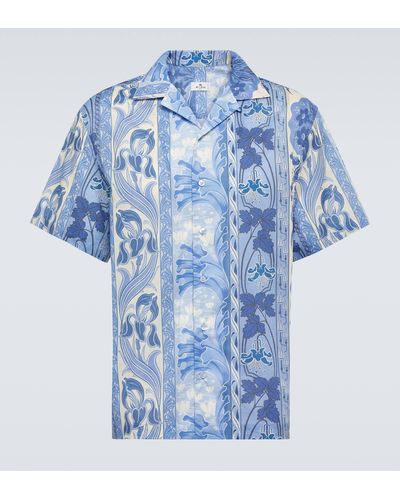 Etro Floral Cotton Bowling Shirt - Blue