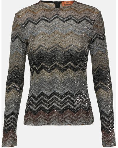 Missoni Zig Zag Metallic Knit Sweater - Grey