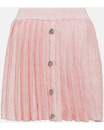 Self-Portrait Sequined Pleated Knit Miniskirt - Pink