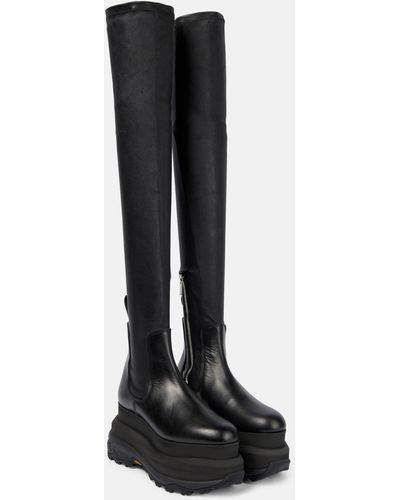 Sacai Stretch Leather Over-the-knee Boots - Black