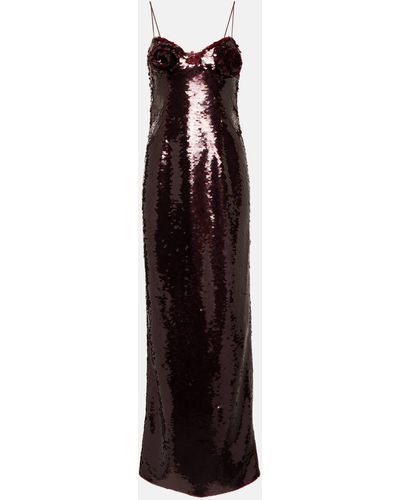 Magda Butrym Floral-applique Sequined Maxi Dress - Purple