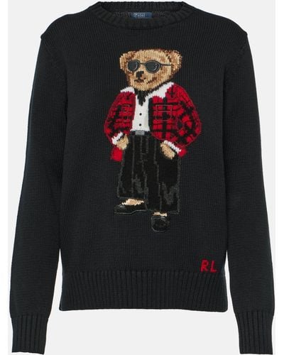 Polo Ralph Lauren Polo Bear Graphic-intarsia Cotton-knit Sweater - Black