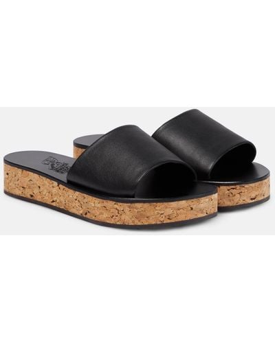 Ancient Greek Sandals Taygete Cork And Leather Platform Slides - Black