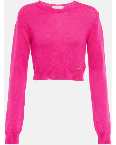Valentino Vlogo Cropped Cashmere Sweater - Pink