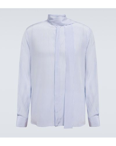 Valentino Self-tie Pinstriped Washed Silk Shirt - Blue