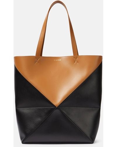 Loewe Puzzle Fold Medium Leather Tote Bag - Black
