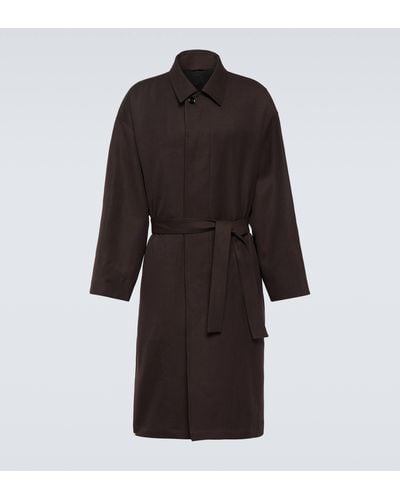 Lemaire Wool And Linen Gabardine Overcoat - Black