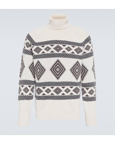 Brunello Cucinelli " Jacquard" Turtleneck Sweater - White