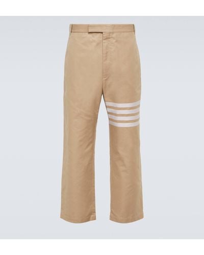 Thom Browne 4-bar Cropped Cotton Straight Pants - Natural