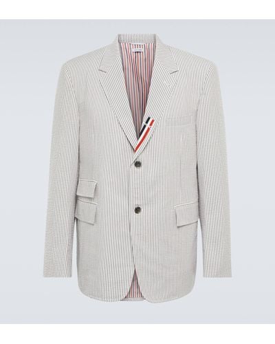 Thom Browne Tricolor Pinstriped Cotton Blazer - White