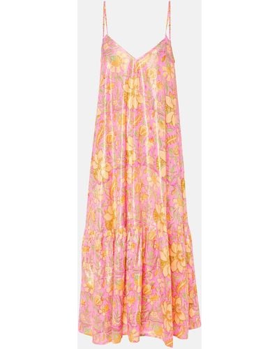 Juliet Dunn Floral Cotton Lame Midi Dress - Pink