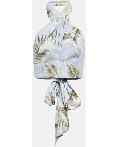 Erdem Luna Printed Cotton Cropped Top - Multicolour