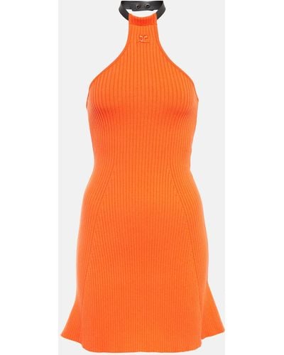 Courreges Ribbed-knit Halterneck Minidress - Orange
