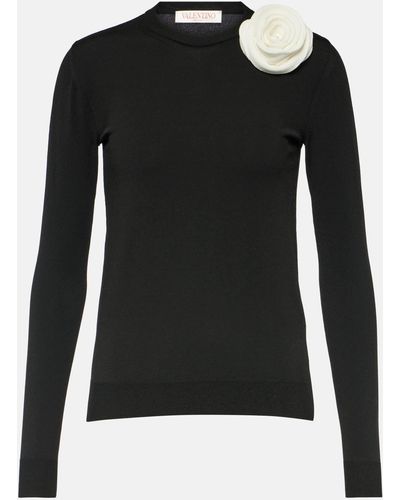 Valentino Floral-applique Sweater - Black