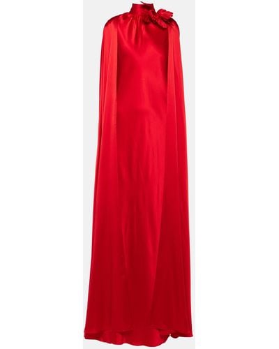 Rodarte Floral-applique Caped Silk Gown - Red