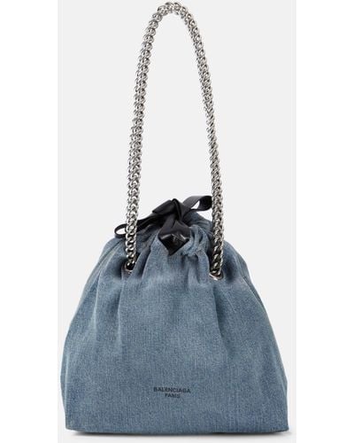 Balenciaga Crush Small Denim Tote Bag - Blue